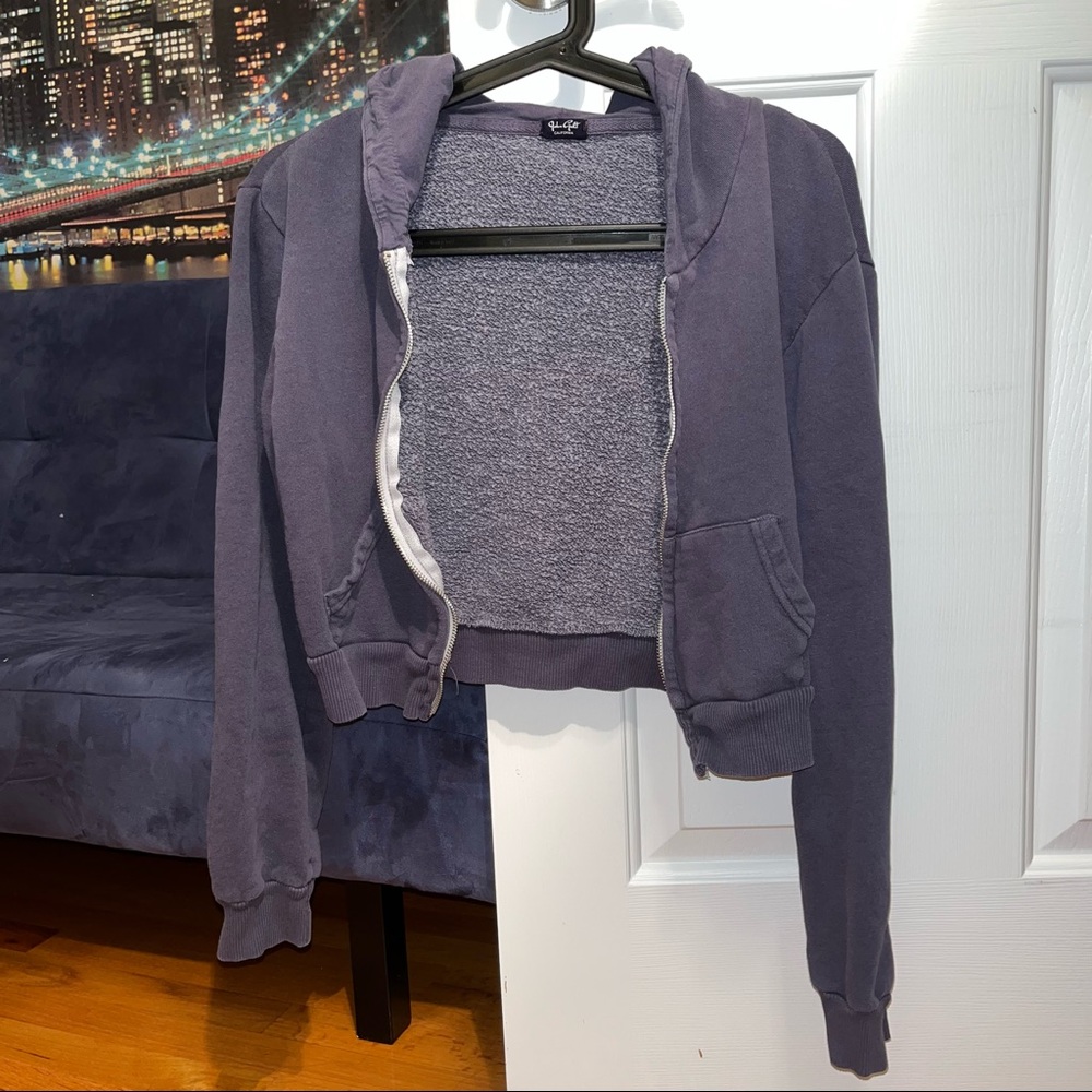 Brandy Melville Crystal Cropped Zip Up Hoodie